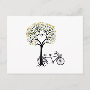 Carte Postale Coeur avec oiseaux et tandem vélo