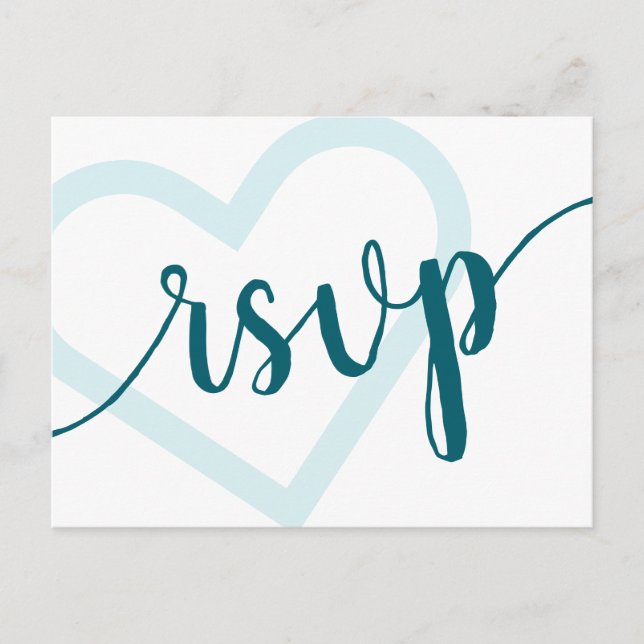 Carte Postale Coeur bébé | Turquoise demi-nuit vert RSVP Repas (Devant)