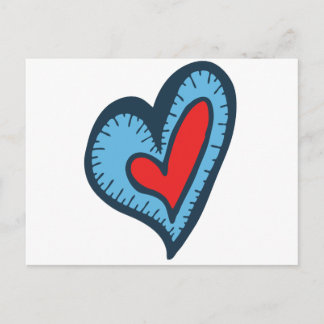 Carte Postale Coeur bleu et rouge