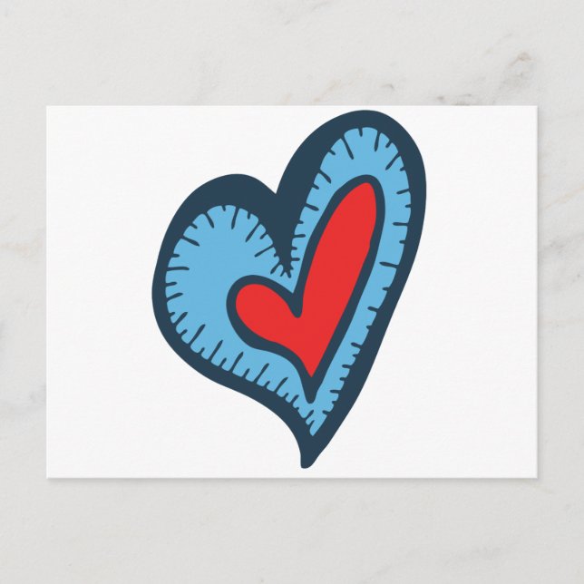Carte Postale Coeur bleu et rouge (Devant)