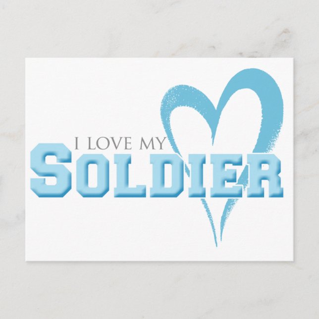 Carte Postale Coeur Bleu Scribblé - J'Aime Mon Soldat (Devant)