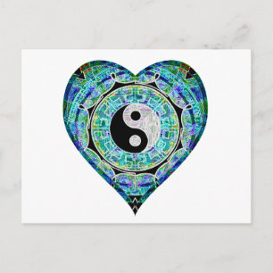 Carte Postale Coeur bleu vert Yin Yang
