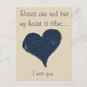 Carte Postale Coeur bleu - Vous me manquez