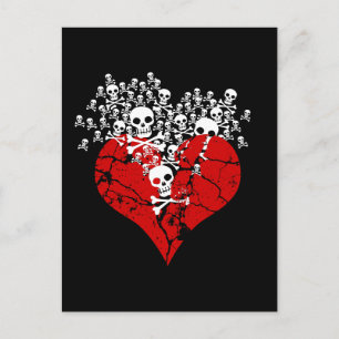 Carte Postale Coeur brisé avec des crânes