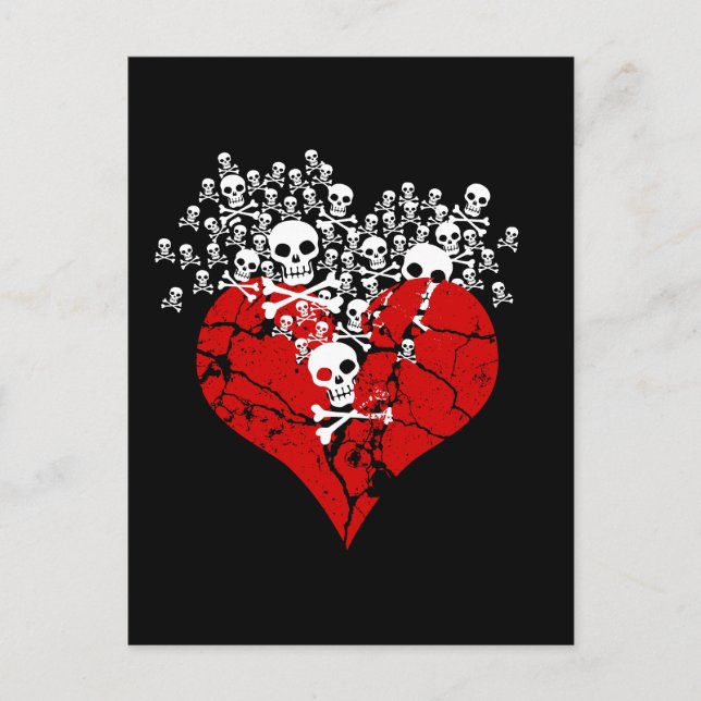 Carte Postale Coeur brisé avec des crânes (Devant)