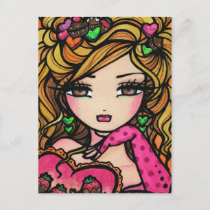 Carte Postale Coeur chocolat bonbon Sirène Imaginaire Art Girl
