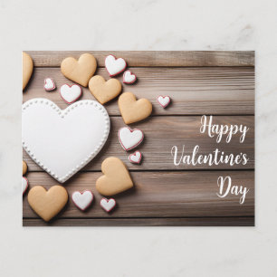 Carte Postale Coeur Coeur Cookies sur terrain en bois Valentine'