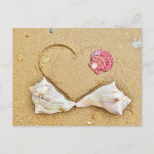 Carte Postale coeur dans le sable avec coquillages