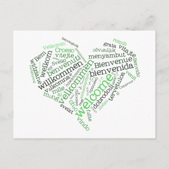 Carte postale Coeur de bienvenue (plusieurs langue (Devant)