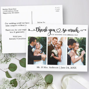 Carte Postale Cœur de calligraphie 3 Photo Mariage Merci
