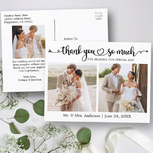 Carte Postale Cœur de calligraphie 3 photos mariage remerciement