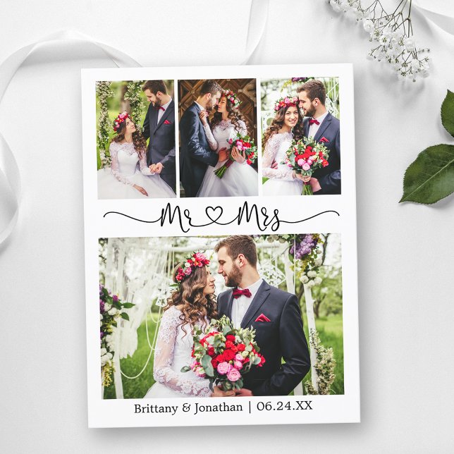 Carte Postale Cœur de calligraphie Mariage Merci 4 Photo  (Customize to change your personalized text size or text style.)