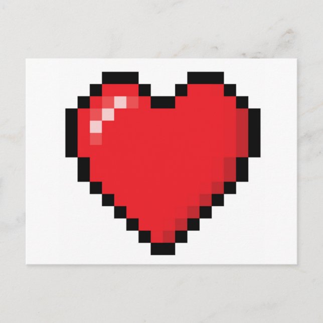 Carte Postale Coeur de jeu vidéo rouge Pixelé (Devant)