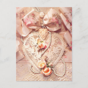 Carte Postale COEUR DE LACE, ROSES & PERLES par SHARON SHARPE