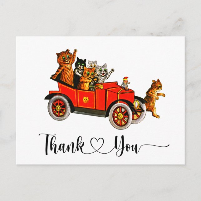 Carte Postale Cœur de script de remerciement de voiture rétro de (Devant)