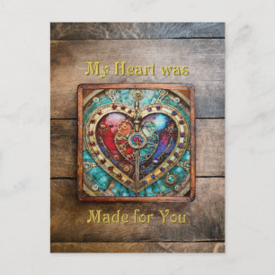 Carte Postale Cœur de verre teinté rouge et bleu Série Steampunk