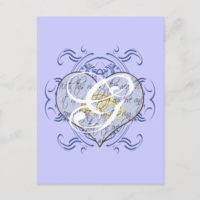 Carte Postale Cœur de vœu de mariage monogramme (Devant)