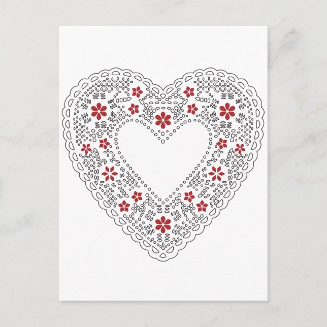 Carte Postale Coeur dentelle rouge et blanc (Devant)