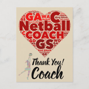 Carte Postale Coeur Design Netball Coach Merci