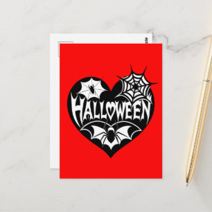 Carte Postale Cœur d'Halloween, forme de cœur noir, toile d'arai
