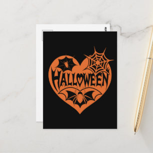 Carte Postale Cœur d'Halloween, Forme de cœur orange, Toile d'ar