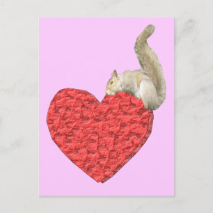 Carte postale Coeur écureuil rose