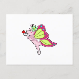 Carte Postale Coeur en fleurs papillon