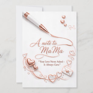 Carte postale cœur en or rose luxe « Une note pour