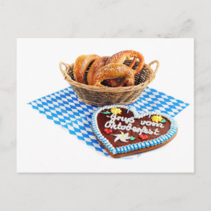 Carte Postale Coeur en pain d'épices avec bretzel. Oktoberfest