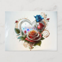 Carte postale Coeur et Rose élégant