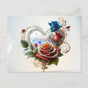 Carte postale Coeur et Rose élégant