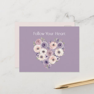 Carte Postale Cœur floral blanc violet rose
