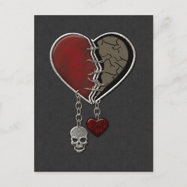 Carte Postale Coeur gothique avec le crâne (Devant)