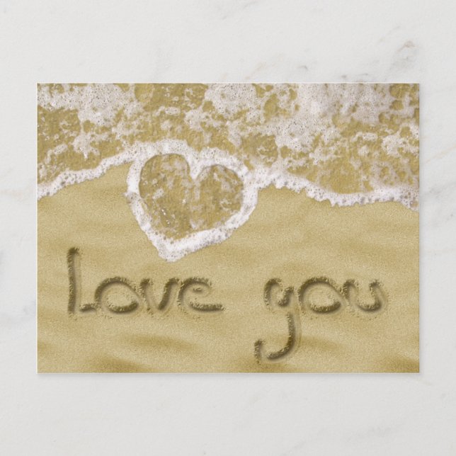 Carte Postale Coeur "Love you" écrit dans Sable (Devant)