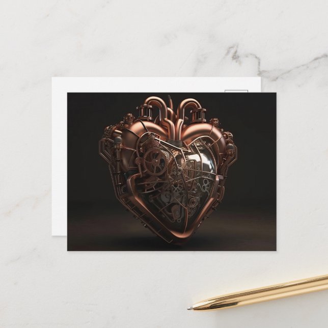 Carte Postale Coeur mécanique Steampunk (Devant/Arrière en situation)