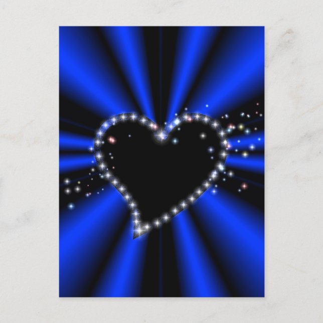 Carte Postale Coeur noir avec étoiles sur arc en ciel bleu (Devant)