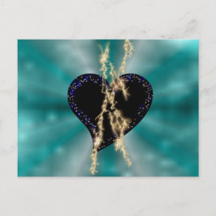 Carte Postale Coeur noir avec flamme et étoiles sur arc en ciel