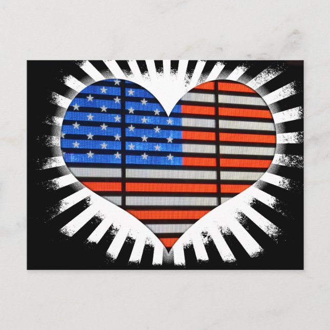 Carte Postale Coeur patriotique en forme de drapeau américain né (Devant)