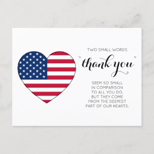 Carte Postale Coeur patriotique militaire Merci du drapeau améri