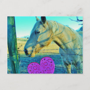 Carte Postale Coeur rose et Cheval jaune