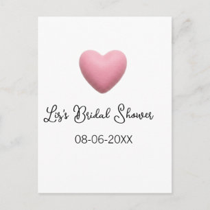 Carte Postale Cœur rose pastel rétro date de baby shower bohème
