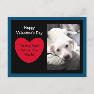 Carte Postale Coeur rouge mignon Saint Valentin Chien blanc Bleu