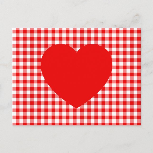 Carte Postale Coeur rouge sur En vichy rouge (Devant)