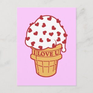 Carte Postale Coeur Saupoudrer le cône de crème de glace