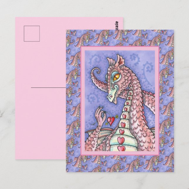 CARTE POSTALE COEUR SUR UNE CHAÎNE DRAGON ROSE VALENTINE, IMAGIN (Devant / Derrière)