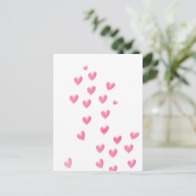 Carte postale Coeurs Aquarelle Rose Cute (Debout devant)