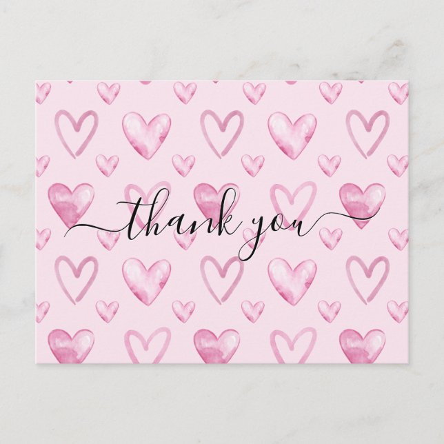 Carte Postale Cœurs Aquarelles Rose Clair Remerciement Baby Show (Devant)