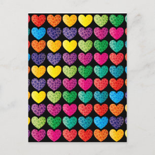 Carte Postale Coeurs arc-en-ciel texturés