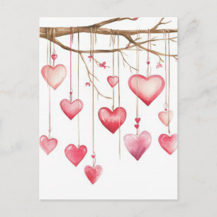 Carte Postale Coeurs blancs et roses Salutation Valentine