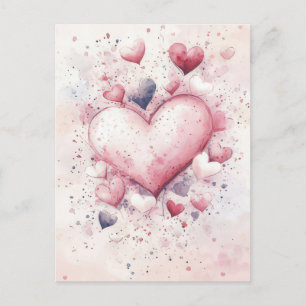 Carte Postale Coeurs blancs et roses Salutation Valentine